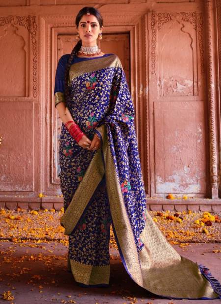 Navy Blue Colour RAJYOG AARDHANGINI SILK Heavy Fancy Festive Wear Latest Designer Saree Collection 18002